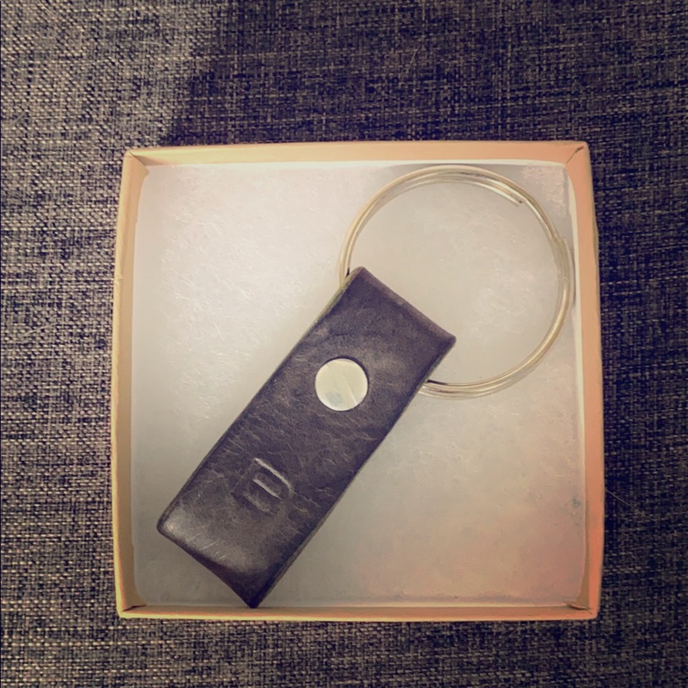 New! “B” Monogrammed Gray Leather Key Ring